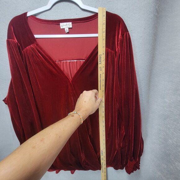 Red Velvet Wrap Blouse Womens 3X Boho Velour Long Sleeve Vampire Gothic Holiday - Picture 10 of 13
